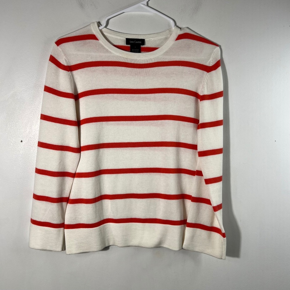Womens Sara Campbell Cashmere Blend Striped Sweater White Orange Red S